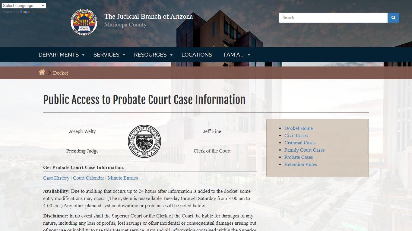 Public Access to Probate Court Case Information - Maricopa County, Arizona